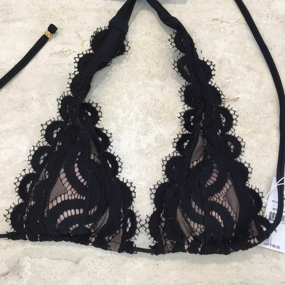 PQ Swim Midnight Gold Lace Halter Bikini Top - NWT, Size Large - Picture 6 of 12
